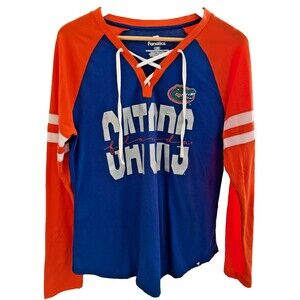 Florida Gators Womens Blue V-Neck  Lace UP LS  Shirt SZ Large NCAA Collegiate